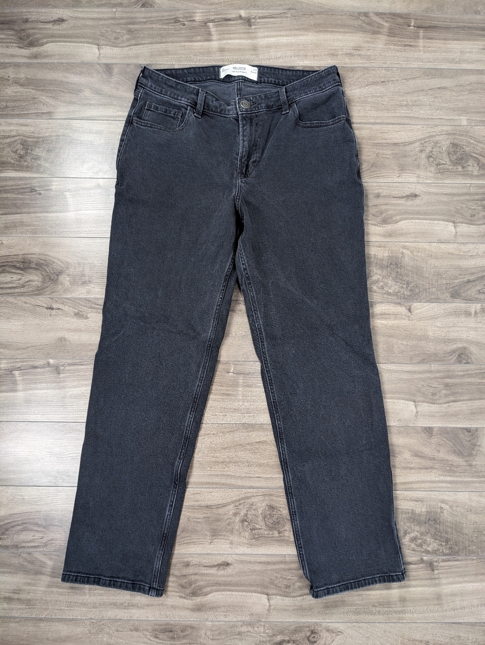 Hollister High Rise Straight Jeans Washed Black W31 Y2K Faded Mom